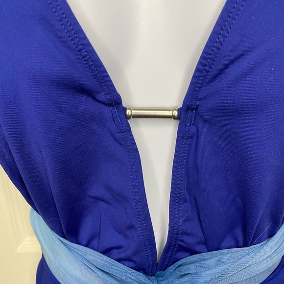 Kenneth Cole New York Swim | Halter Plunge Mio One Piece Size Large Navy Blue - Picture 2 of 11